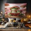 Ambesonne Funny Tapestry, Happily Smiling Frog Family of 2 with Mushrooms Hats Reading a Book, Fabric Wall Hanging Decor for Bedroom Living Room Dorm, 90" X 60", Coral Lime Green and Caramel view 1