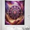 Ambesonne Purple Tapestry Twin Size, Symmetric Universe Folk Ethnic Art Design Mandala with Galaxy Space Clouds, Wall Hanging Bedspread Bed Cover Wall Decor, 68" X 88", Fuchsia and Amber view 2