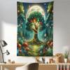 Ambesonne Nature Tapestry, Modern Wonderland Fantasy Woods Life Tree with Mushrooms and Dancing Wings, Fabric Wall Hanging Decor for Bedroom Living Room Dorm, 30" X 45", Redwood Olive Green view 1