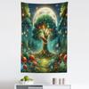 Ambesonne Nature Tapestry, Modern Wonderland Fantasy Woods Life Tree with Mushrooms and Dancing Wings, Fabric Wall Hanging Decor for Bedroom Living Room Dorm, 30" X 45", Redwood Olive Green view 2