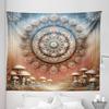Ambesonne Hippie Tapestry King Size, Fantasy Vibes Mushroom Jungle with Oriental Vibes Mandal Print Peacock, Wall Hanging Bedspread Bed Cover Wall Decor, 104" X 88", Pale Ruby Blue Grey Ecru view 2