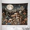 Ambesonne Aesthetic Tapestry King Size, Night Forest Scene with Boho Nature Mushroom Leaves Stars and Full Moon, Wall Hanging Bedspread Bed Cover Wall Decor, 104" X 88", Sepia and Grey Teal view 2