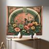 Ambesonne Boho Tapestry, Traditional Japanese Ornaments with Floral Balcony with Butterfly Spring, Fabric Wall Hanging Decor for Bedroom Living Room Dorm, 28" X 23", Dark Salmon Laurel Green view 1