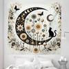 Ambesonne Hippie Tapestry Queen Size, Modern Scandi Crescent with Boho Floral and Leaves Greenery Black Cat, Wall Hanging Bedspread Bed Cover Wall Decor, 88" X 88", Grey Yellow Charcoal Grey view 2