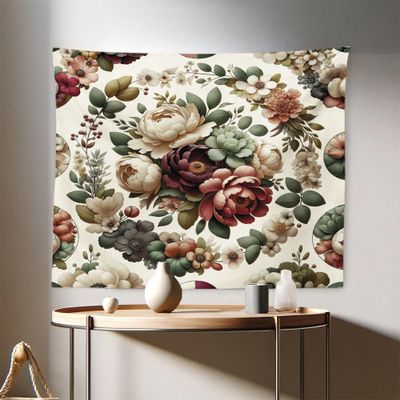 Ambesonne Flower Tapestry, Contemporary Leaves of Modern Wreath Huddle with Floral Boho Nature Feel, Fabric Wall Hanging Decor for Bedroom Living Room Dorm, 28" X 23", Pale Green Ruby Khaki