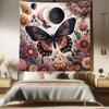 Ambesonne Boho Tapestry Queen Size, Witchy Floral Garden Scene Moon and Butterfly with Mandala Ornaments Spring, Wall Hanging Bedspread Bed Cover Wall Decor, 88" X 88", Blush Dark Slate Blue view 1
