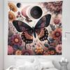 Ambesonne Boho Tapestry Queen Size, Witchy Floral Garden Scene Moon and Butterfly with Mandala Ornaments Spring, Wall Hanging Bedspread Bed Cover Wall Decor, 88" X 88", Blush Dark Slate Blue view 2