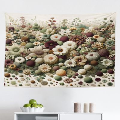 Ambesonne Flower Tapestry, Botanical Dream of Jumble Design Forest Flowers and Leaves on Creamy Back, Fabric Wall Hanging Decor for Bedroom Living Room Dorm, 45" X 30", Pale Green Dried Rose