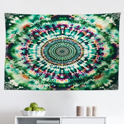 Ambesonne Green Tapestry, Tie-Dye Style Art Print with Mandala Inspired Circles Hippie Concept, Fabric Wall Hanging Decor for Bedroom Living Room Dorm, 45" X 30", Plum Ginger and Jade Green
