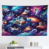 Ambesonne Cat Tapestry, Funny Galaxy Themed Print with Astronaut Kitties Floating in Outer Space, Fabric Wall Hanging Decor for Bedroom Living Room Dorm, 45" X 30", Dark Purple Aqua Orange view 1
