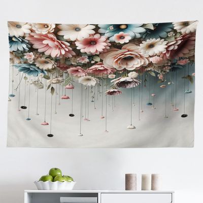 Ambesonne Flower Tapestry, Realistic Looking Huddle of Gentle Floral Bohemian with Pastel Colors, Fabric Wall Hanging Decor for Bedroom Living Room Dorm, 45" X 30", Pale Eggshell Rose Blue