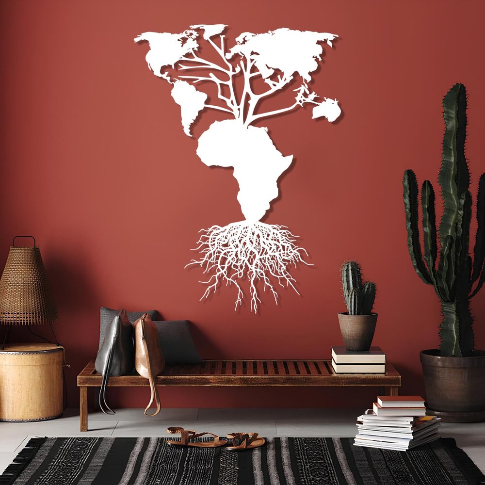 Africa Map Metal Wall Decor, Metal African Wall Art, African Map Continents, Tree Metal Wall Decor, Tree of Life Metal Wall Art, Large Metal Wall Art, Wall Hangings, Housewarming Gift (13"x19"|34x47cm, White)