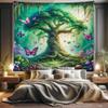 Ambesonne Nature Tapestry King Size, Dreamy Fantasy of Life Tree with Dancing Butterfly Ensemble Wonderland, Wall Hanging Bedspread Bed Cover Wall Decor, 104" X 88", Fern Green Pale Purple view 1