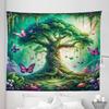 Ambesonne Nature Tapestry King Size, Dreamy Fantasy of Life Tree with Dancing Butterfly Ensemble Wonderland, Wall Hanging Bedspread Bed Cover Wall Decor, 104" X 88", Fern Green Pale Purple view 2