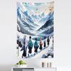 Ambesonne Anime Tapestry, Scene of Characters Walking on a Snowy Patch Through Winter Lake and Mounstains, Fabric Wall Hanging Decor for Bedroom Living Room Dorm, 30" X 45", Blue Teal White view 2