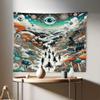 Ambesonne Anime Tapestry, Abstract Surreal and Jumble Scene of a Zigzag Path Mushrooms Bus Adventure, Fabric Wall Hanging Decor for Bedroom Living Room Dorm, 28" X 23", Orange Teal and Sepia view 1