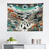 Ambesonne Anime Tapestry, Abstract Surreal and Jumble Scene of a Zigzag Path Mushrooms Bus Adventure, Fabric Wall Hanging Decor for Bedroom Living Room Dorm, 28" X 23", Orange Teal and Sepia view 2