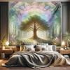 Ambesonne Nature Tapestry King Size, Dreamy Scene Fantasy Woodland Tree with Trippy Mandala and Wings of Spring, Wall Hanging Bedspread Bed Cover Wall Decor, 104" X 88", Green Lilac Sepia view 1