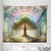 Ambesonne Nature Tapestry King Size, Dreamy Scene Fantasy Woodland Tree with Trippy Mandala and Wings of Spring, Wall Hanging Bedspread Bed Cover Wall Decor, 104" X 88", Green Lilac Sepia view 2