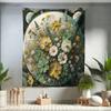 Ambesonne Hippie Tapestry Twin Size, Surreal Scenery of Moon Backdrop Spring Floral Scene Print Modern Gypsy, Wall Hanging Bedspread Bed Cover Wall Decor, 68" X 88", Reseda Green Mustard view 1