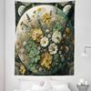 Ambesonne Hippie Tapestry Twin Size, Surreal Scenery of Moon Backdrop Spring Floral Scene Print Modern Gypsy, Wall Hanging Bedspread Bed Cover Wall Decor, 68" X 88", Reseda Green Mustard view 2