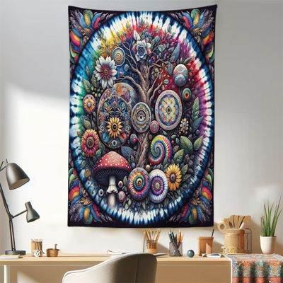 Ambesonne Hippie Tapestry, Modern Bohemian Huddles of Trippy Scene with Colorful Design Flowers Woods Mushrooms, Fabric Wall Hanging Decor for Bedroom Living Room Dorm, 30" X 45", Multicolor