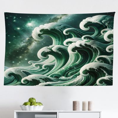 Ambesonne Green Tapestry, Bold Marble Print Ocean Waves with a Realistic Galaxy Space Starry Sky Illustration, Fabric Wall Hanging Decor for Bedroom Living Room Dorm, 45" X 30", Dark Teal