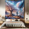 Ambesonne Space Tapestry Queen Size, Lonely Astronaut in a Surreal Planet Pastel Celestial Forms Dried Tree, Wall Hanging Bedspread Bed Cover Wall Decor, 88" X 88", Blue Pale Orange Mauve view 1