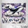 Ambesonne Purple Tapestry King Size, Whale on Clouds with Mystic Look Mandala Motifs Skull Moon and Moth Art, Wall Hanging Bedspread Bed Cover Wall Decor, 104" X 88", Lavender Dark Indigo view 2