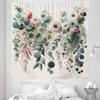 Ambesonne Flower Tapestry Queen Size, Modern Lines Leafy Eucalyptus Pattern with Tender Sunflower and Peony, Wall Hanging Bedspread Bed Cover Wall Decor, 88" X 88", Grey Teal Laurel Green view 2