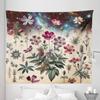 Ambesonne Botanic Tapestry King Size, Retro Style Meadow Wild Flowers Galactic Nebula Sky Nature Concept Print, Wall Hanging Bedspread Bed Cover Wall Decor, 104" X 88", Cream Laurel Green view 2