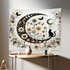 Ambesonne Hippie Tapestry, Modern Scandi Crescent with Boho Floral and Leaves Greenery Black Cat, Fabric Wall Hanging Decor for Bedroom Living Room Dorm, 28" X 23", Grey Yellow Charcoal Grey view 1