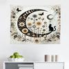 Ambesonne Hippie Tapestry, Modern Scandi Crescent with Boho Floral and Leaves Greenery Black Cat, Fabric Wall Hanging Decor for Bedroom Living Room Dorm, 28" X 23", Grey Yellow Charcoal Grey view 2
