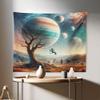 Ambesonne Space Tapestry, Scene of a Lonely Astronaut on a Swing in an Unknown Galaxy Among Planets and Trees, Fabric Wall Hanging Decor for Bedroom Living Room Dorm, 28" X 23", Teal Ginger view 1