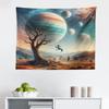 Ambesonne Space Tapestry, Scene of a Lonely Astronaut on a Swing in an Unknown Galaxy Among Planets and Trees, Fabric Wall Hanging Decor for Bedroom Living Room Dorm, 28" X 23", Teal Ginger view 2