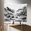Ambesonne Mountain Tapestry, Monochrome Art Scenic Mounts with Wooded Lands Featuring Eastern Mandala, Fabric Wall Hanging Decor for Bedroom Living Room Dorm, 28" X 23", Pale Grey Dark Taupe view 1
