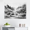 Ambesonne Mountain Tapestry, Monochrome Art Scenic Mounts with Wooded Lands Featuring Eastern Mandala, Fabric Wall Hanging Decor for Bedroom Living Room Dorm, 28" X 23", Pale Grey Dark Taupe view 2
