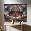 Ambesonne Hippie Tapestry, Scandi Myth Tree of Life and Trippy Floral Motif with Space Landscape, Fabric Wall Hanging Decor for Bedroom Living Room Dorm, 28" X 23", Dark Slate Blue Indigo view 1