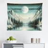 Ambesonne Mountain Tapestry, Pastel Minty Nature Lake Trees Peaks and Moon Wilderness of the Night, Fabric Wall Hanging Decor for Bedroom Living Room Dorm, 28" X 23", Seafoam Laurel Green view 2