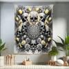 Ambesonne Gothic Tapestry King Size, Lace Bohemian Night American Traditional Roses and Skull Huddle with Moon, Wall Hanging Bedspread Bed Cover Wall Decor, 68" X 88", Mustard Charcoal Grey view 1