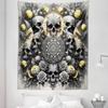 Ambesonne Gothic Tapestry King Size, Lace Bohemian Night American Traditional Roses and Skull Huddle with Moon, Wall Hanging Bedspread Bed Cover Wall Decor, 68" X 88", Mustard Charcoal Grey view 2