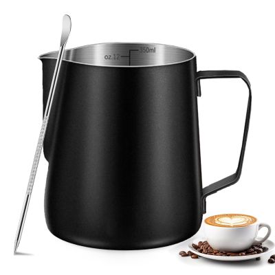 Milk Frothing Pitcher, 350ml/600ml (12oz/20oz) Milk Frother Cup Stainless Steel Jug Steaming Pitcher, Milk Coffee Cappuccino Latte Art Barista Steam Pitchers Milk Jug Cup with Decorating Pen