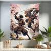 Ambesonne Anime Tapestry Twin Size, Japanese Characters Challenging Each Other in a Traditional Way Sakura Trees, Wall Hanging Bedspread Bed Cover Wall Decor, 68" X 88", Rose Dark Grey Ecru view 1
