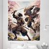 Ambesonne Anime Tapestry Twin Size, Japanese Characters Challenging Each Other in a Traditional Way Sakura Trees, Wall Hanging Bedspread Bed Cover Wall Decor, 68" X 88", Rose Dark Grey Ecru view 2