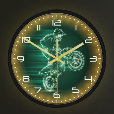 Geek Alerts Extreme Motocross Voice Control LED Light Wall Clock Motorbike Dirt Bike Tricks Motor Cycle Enduro 12inch Acrylic Smart Luminous Silent Clock for Rider Man Cave Decor