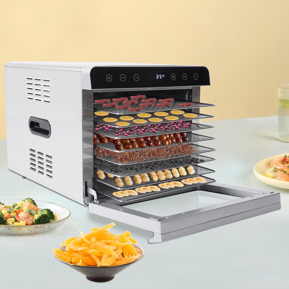Food Dehydrator Fruit and Meat Dryer with 8 Stainless Steel Trays 700W 0-24 Hours Timer and Temperature Control for Vegetables, Fruits, Beef Jerky, Meat, Fruit Peel