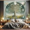 Ambesonne Hippie Tapestry King Size, Mystic Feel Tree of Life Art with Greenery Vines Galaxy Ornated Moons Boho, Wall Hanging Bedspread Bed Cover Wall Decor, 104" X 88", Teal Pale Sage Green view 1