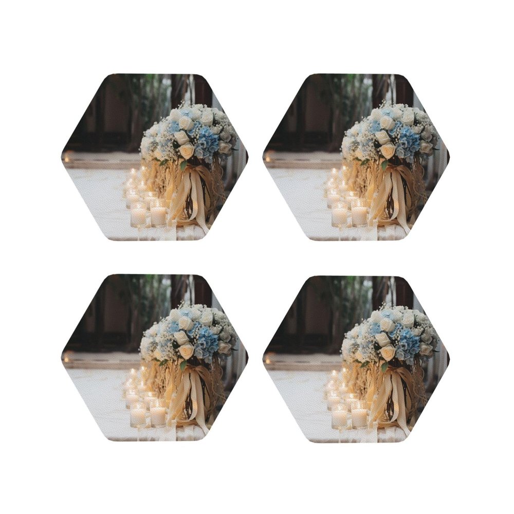 4Pcs Drink Coasters for Drinks Tabletop Protection, Wedding Ceremony Supply Leather Coaster for Kinds of Cups, Absorbent Cup Coaster for Coffee Table Home Decor 4" Cup Mat Pad