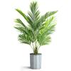Artificial Tree in White and Navy Herringbone Pattern Planter, Fake Areca Tropical Palm Silk Tree for Indoor and Outdoor Home Decoration - 57" Overall Tall (Plant Pot Plus Tree) view 2