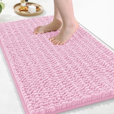 Arotive Luxury Chenille Bathroom Rug Mat, Extra Soft Thick Absorbent Shaggy Bath Rugs, Non-Slip Machine Wash Dry, Plush Bath Mats for Bathroom, Shower and Tub, 30x20, Pink